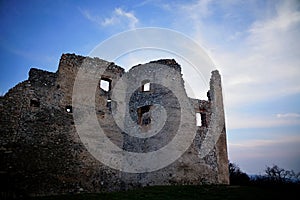 Evening above tower ruin of Oponice castle, Slovakia.