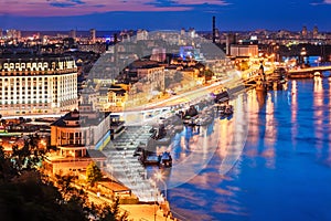 Evening aerial scenery of Kyiv, Ukraine