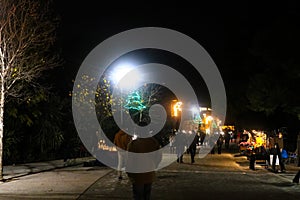 Evening along the walking avenue Apostolou Pavlou in the Thiseio neighborhood near the Acropolis in Athens Greece