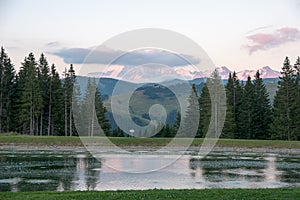 Evening in Alps mountains