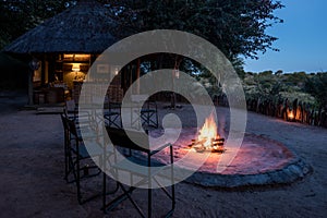 Camp fire in safari lodge