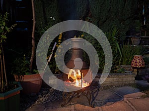 Evening around the garden chiminea