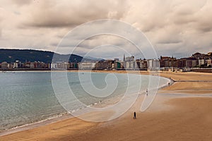 Evening beach on the Bay of Biscay in San Sebastian, Spain