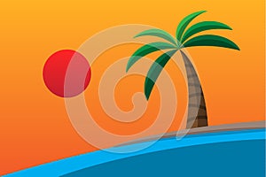 Evening beach flat vector, illustration summer season