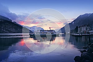 Evening boat on the lake, Switzerland