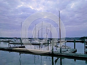 Evening boat slips filling up at Ossining waterfront marina