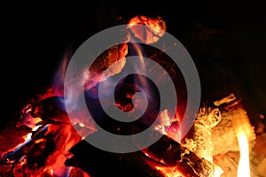 A burning fire in the evening