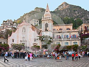 Evening on central square in Taormina, Sicily