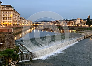 Evening city view on the river, Florence