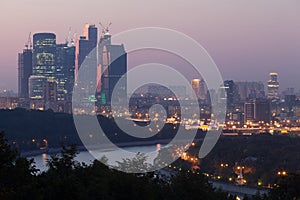 Evening cityscape of skyscrapers