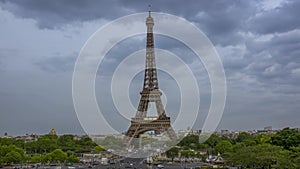 Evening Clouds over the Eiffel Tower. Time Lapse