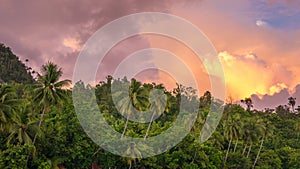 Evening Clouds over Jungle during Sunset on Gam Island, West Papuan, Raja Ampat, Indonesia