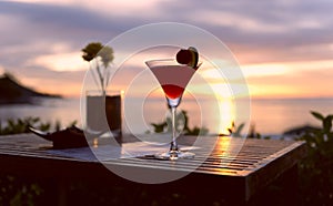 Evening cocktail on warm beach