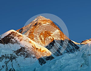 Evening colored view of Mount Everest from Kala Patthar