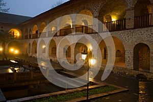 Evening in the courtyard of the ancient caravan-serai. Sheki, Azerbaijan