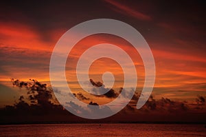 Evening dark red sky on Flic En Flac Beach, Mauritius photo