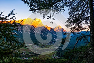 Evening in Dolomite Alps near Cortina d `Ampezzo