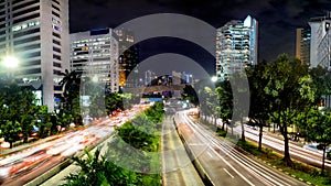 Evening at Downtown Jakarta, showing light trail from trafiic