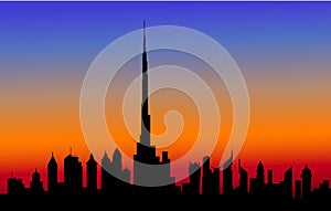 Evening Dubai Skyline -Vector