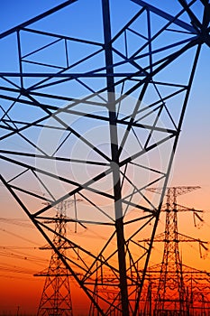 The evening electricity pylon silhouette,