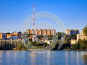 Evening embankment of the city of Khmelnytskyi over the Southern Bug River
