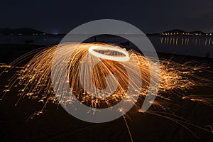 Evening fire dancing with nature