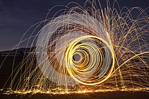 Evening fire dancing with nature