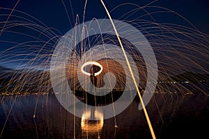 Evening fire dancing with nature