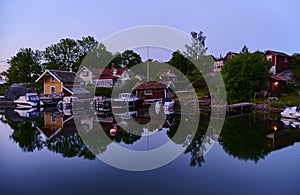 Evening fishing one beautiful evening at a jetty in one of Vaxholm`s bays