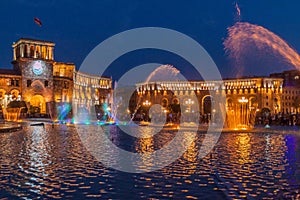 Evening fountain at the Republic Square in Yerevan, capital of Armeni