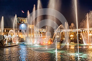 Evening fountain at the Republic Square in Yerevan, capital of Armeni