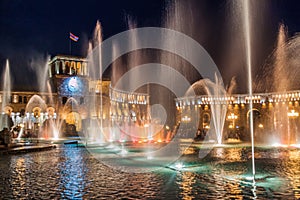 Evening fountain at the Republic Square in Yerevan, capital of Armeni