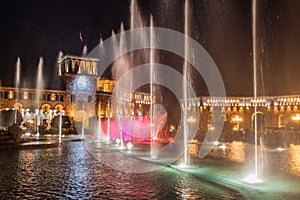 Evening fountain at the Republic Square in Yerevan, capital of Armeni