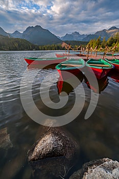 Evening landscape with boats on lake