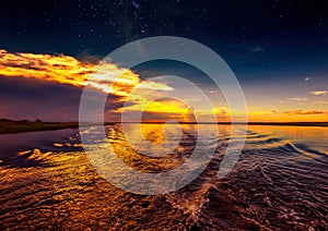 Evening Landscape picture of the Chobe River at the Chobe National Park in Botsuana photo