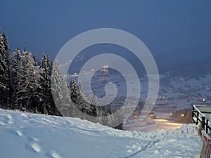 Evening landscape and ski resort