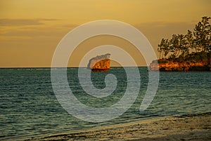 Evening landscape of a small island and the sea. Boracay, Philippines