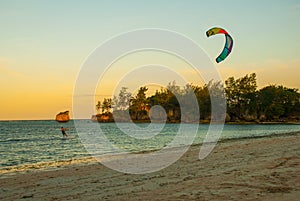 Evening landscape of a small island and the sea. Boracay, Philippines