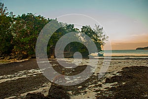 Evening landscape of a small island and the sea. Boracay, Philippines