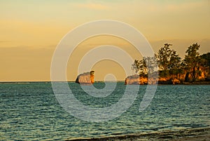 Evening landscape of a small island and the sea. Boracay, Philippines