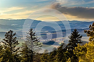 Evening landscape in South Czechia. View from Kluk mount. Early spring