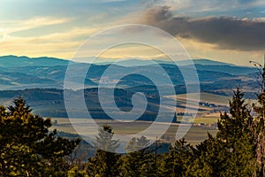 Evening landscape in South Czechia. View from Kluk mount. Early spring