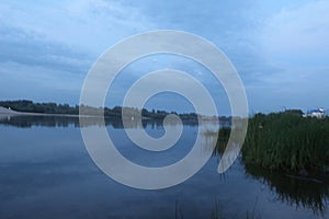 evening landscape sunset over river near shore