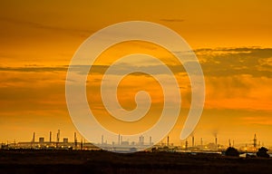 Evening landscape a thermal power plant
