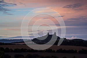 Evening landscape with Trosky Castle, Czech Republic