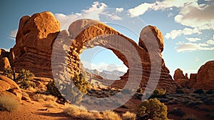 Evening light over North Window with Turret Arch in the distance, Arches