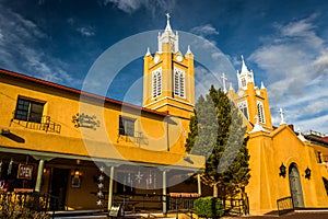 Evening light on San Felipe Neri Church, in Old Town, Albuquerq