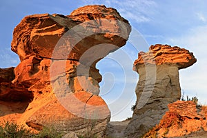 Dinosaur Provincial Park with Evening Light on Mushroom Hoodoos, Alberta, Canada photo