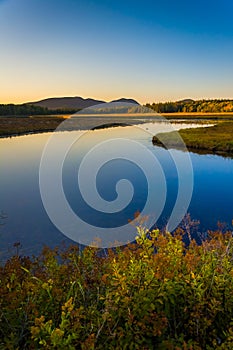 Evening light on a stream and mountains near Tremont, in Acadia photo