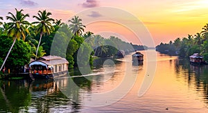 AI-generated Evening Light on Tropical Backwaters of Kerala